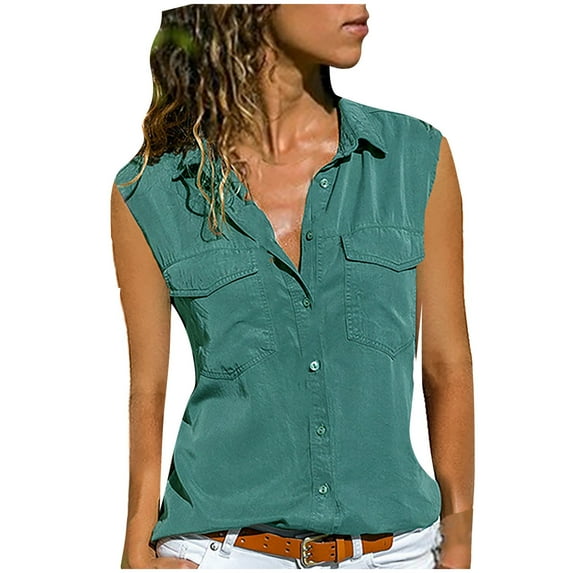 Tank Tops for Women Casual Summer, Womens Summer Tops 2023 Trendy Casual Workout Blouses Sleeveless Button Down Tshirts Solid Color Lapel Tank Tops Blusas de Verano Para Mujer