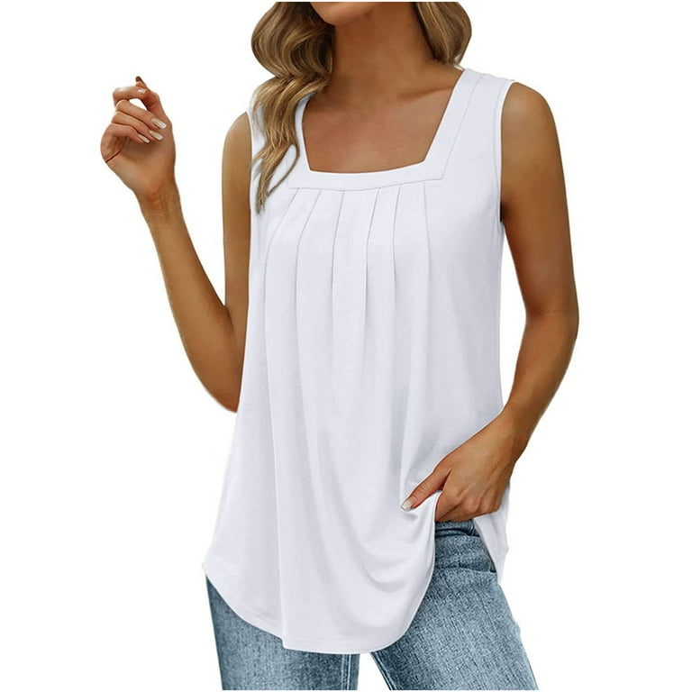 Women Summer Tank Top Solid Vest Crop Top Camisole Square Neck T-Shirt  Beach Sleeveless Sports Top