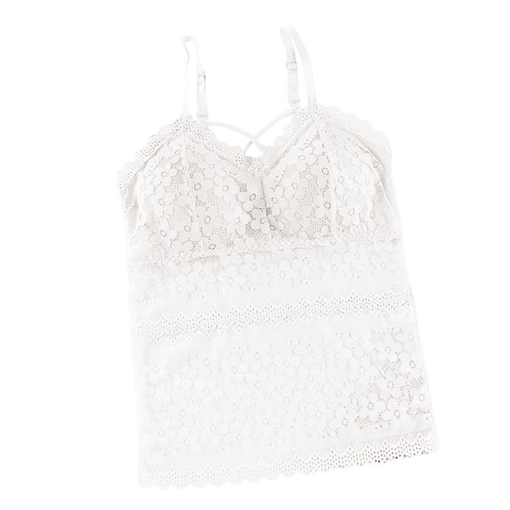 Tank Tops for Women,Fashion Sleeveless Floral Lace Padded Bralette Camisole Top with Spaghetti Straps for Elegant Layering,Camisole Tops for Women,White,One Size