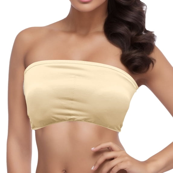 Xijirk Tank Tops Plus Size Double Bandeau Strapless Bra Stretchy Padded Removable Tube Top for Comfortable Support Camisole Tops for Women,Brown,2XL