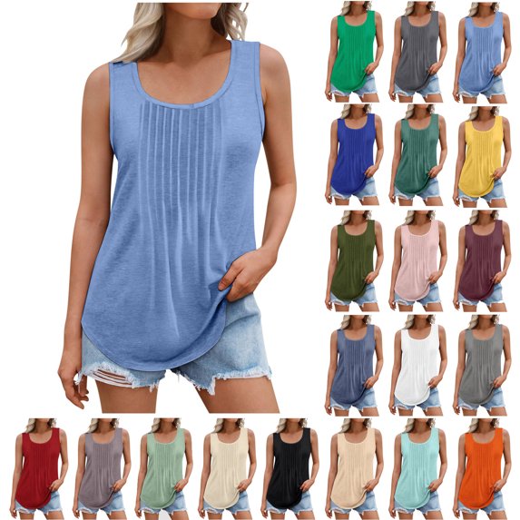 Tank Tops for Women Plus Size Summmer Sleeveless Tops Shirt Summer Women Solid Color Round Neck Sleeveless Casual Tee Tank Sleeveless Tops for Women S-5XL