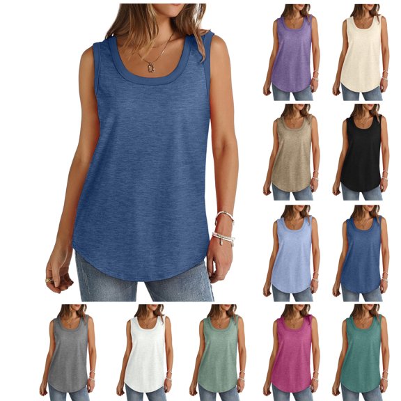 Tank Tops for Women Plus Size Summmer Sleeveless Tops Shirt Summer Women Solid Color Round Neck Sleeveless Casual Tee Tank Sleeveless Tops for Women S-5XL