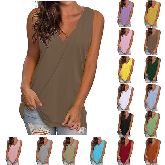Tank Tops for Women Plus Size Summmer Sleeveless Tops Shirt Women's Casual Solid V-Neck Gradient Sleeveness Loose Blouses Summmer Shirts for Women S-5XL