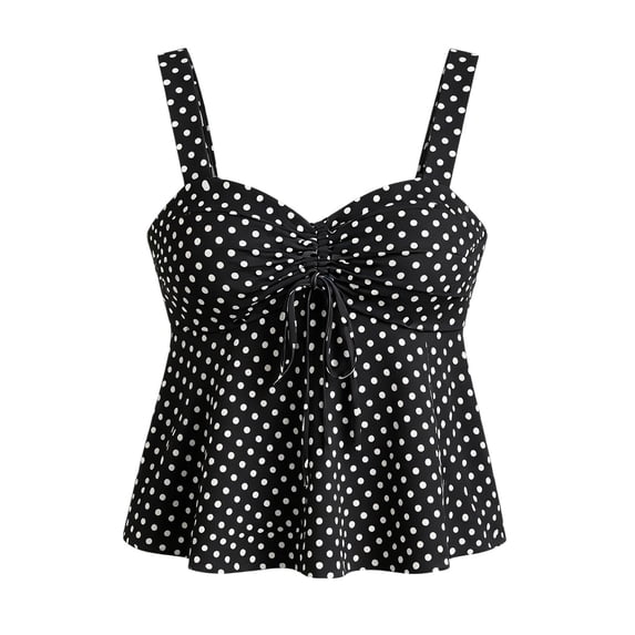 Tank Tops For Women Polka Dot Spaghetti Strap Tie Up Flowy Crop Top Summer Sleeveless V Neck Casual Going Out Shirts Cute Ruched Peplum Tops Y2K Tie Backless Streetwear Babydoll Camisole Tank Black