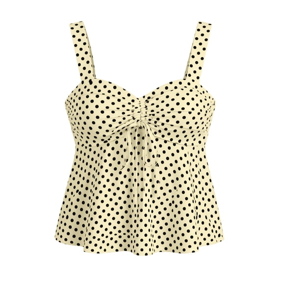 Tank Tops For Women Polka Dot Spaghetti Strap Tie Up Flowy Crop Top Summer Sleeveless V Neck Casual Going Out Shirts Cute Ruched Peplum Tops Y2K Tie Backless Streetwear Babydoll Camisole Light yellow