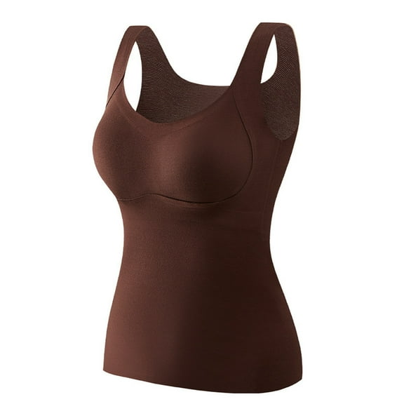Tank Tops for Women,Seamless Sleeveless Warm Vest for Women with Built-In Chest Pads Autumn Winter Thermal Underwear Layering,Camisole Tops for Women,Coffee,L