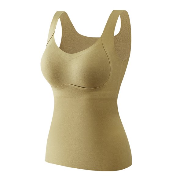 Xijirk Tank Tops Seamless Sleeveless Warm Vest with Built-In Chest Pads Autumn Winter Thermal Underwear Layer Camisole Tops for Women,Green,XL