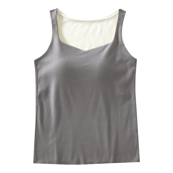 Tank Tops for Women,Seamless Thermal Vest for Women Built-In Chest Support Sleeveless Collared Slim Fit Camisole Undershirt,Camisole Tops for Women,Grey,2XL