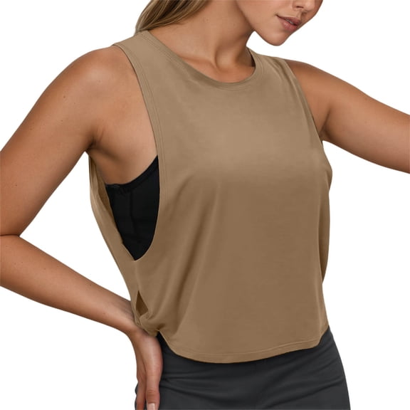 Tank Tops for Women,Sleeveless Loose Fit Casual Yoga Tank Top Comfortable Athletic Vest For Daily Workout And Outdoor Activities,Camisole Tops for Women,Khaki,M
