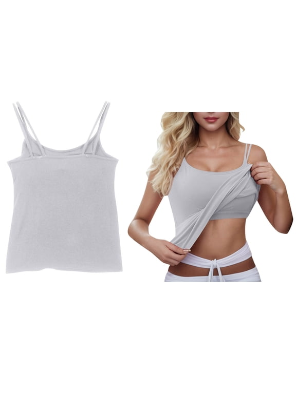 Tank Tops Women Sleeveless Spaghetti Strap Built in Bra Top Slim Fitted Sports Bra Women Basic Cami Shirts