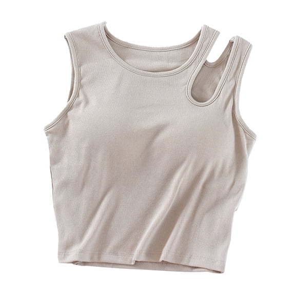 Xijirk Tank Tops Built-In Bra Tube Top High Waist Slim Fit Midriff Camisole with Drop Shoulder Design Camisole Tops for Women,Beige,L