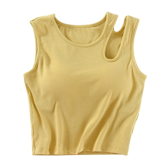 Xijirk Tank Tops Built-In Bra Tube Top High Waist Slim Fit Midriff Camisole with Drop Shoulder Design Camisole Tops for Women,Yellow,L