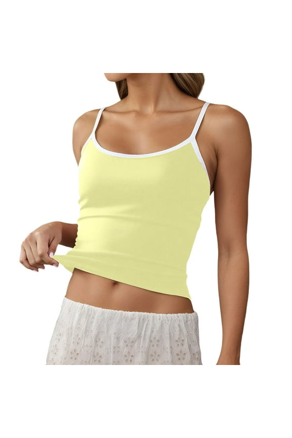 Tank Tops for Women,Slim Fit Camisole Sleeveless Stretchy Tank Top For Layering And Outerwear Comfortable Basic Casual Wear,Camisole Tops for Women,Yellow,S