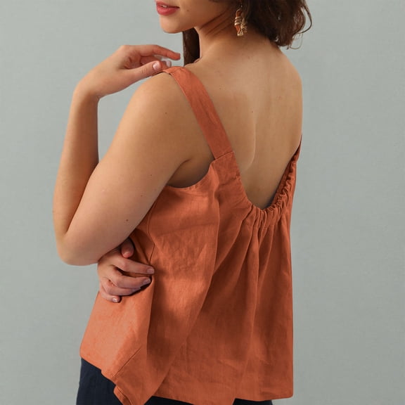 Tank Tops for Women Solid Color Tank Top with Spaghetti Straps Crew Neck Backless Sleeveless Blouses Wrinkle Resistant Stretch Top Summer Vacation Beach Party S-3XL