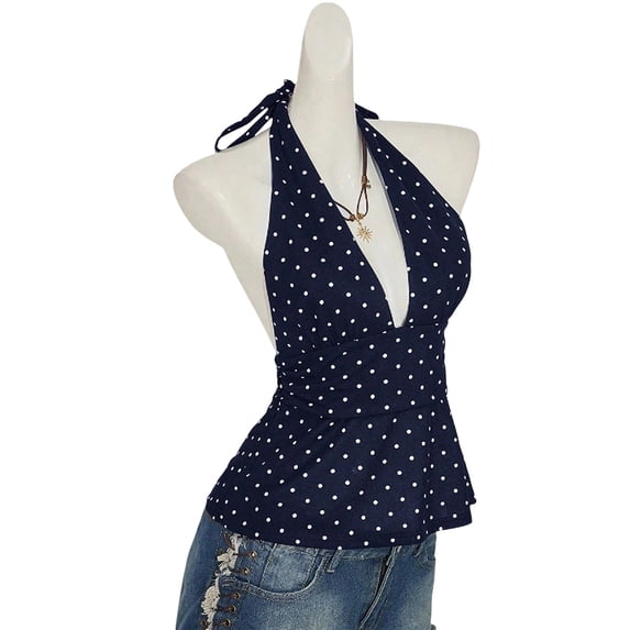 Tank Tops Women Solid Halter Neck Sleeveless Tie Back Crop Top Smocked Womens Cami Blue L