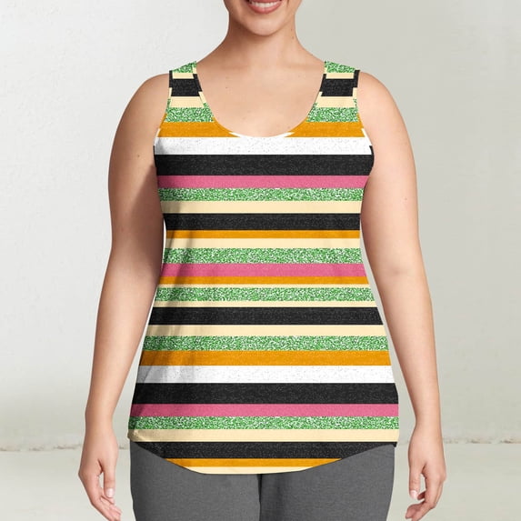 Tank Tops for Women Striped Oversize Tank Top with Crew Neck Sleeveless Womens Tops 4 Way Stretch Spaghetti Straps Basic Essentials Beach Summer Vacation Plus Size L-5XL