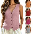 thumbnail image 1 of Tank Tops For Women Summer Cotton Linen Button Down Basic Slim Fit Tops V-Neck Sleeveless Solid Color Clothes Casual Classic Party Everyday Wear,Pink,M, 1 of 4