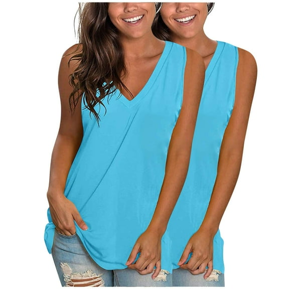 Tbopshirt Tank Tops for Women Casual Solid V-Neck Gradient Sleeveless Plus Size Tops Loose Blouses,2 Pack Women Summer Tank Tops,Sizes S-XXXL