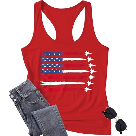 Tank Tops Women USA Patriotic Shirts 4th of July Sleeveless Tee Tops