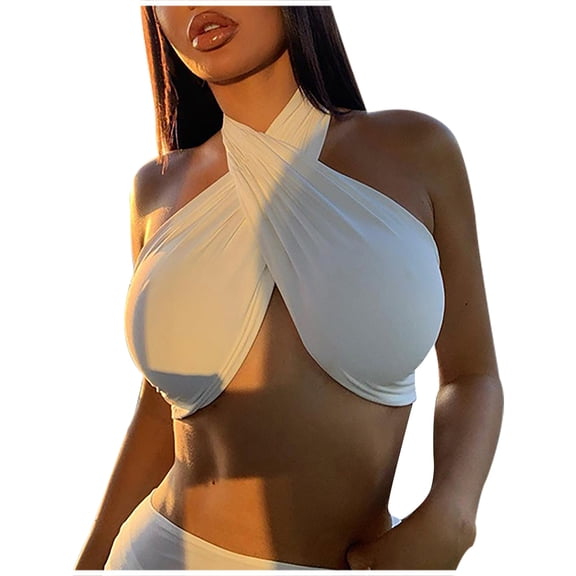Tank Tops for Women Women's Fashion Casual Solid Color Open Back Bandage Hanging Neck Bra Vest Womens Muscle Top 1x Tops for Women 49er Top Layering plus Size Cleavage Cover All 2x Lace