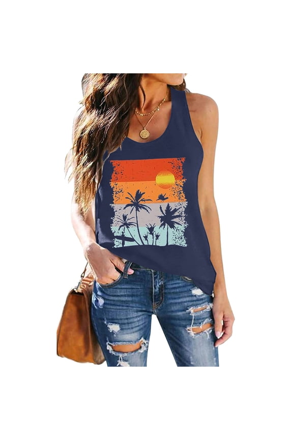 Tank Tops Women Women's Graphic Print Sleeveless Running Tank Top Camisoles for Women Navy XL