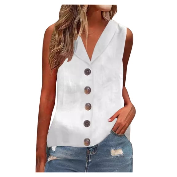 Tank Tops for Women Womens Summer Fashion Solid Color Doll Neck Button Cardigan Sleeveless Womens Top Tank Top Deep V Neck Women Crocheted Tops for Furry Slides s Concert Ladies