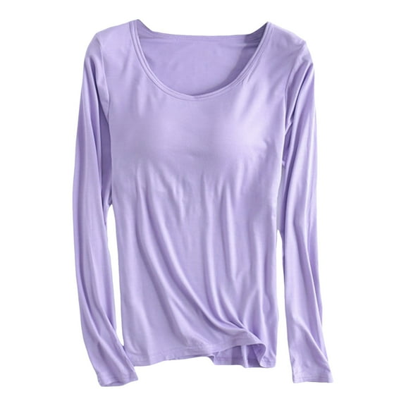 Tank Tops Women t Shirts for Women Loose Fit Women's T-Shirts Thermal Long Sleeve Shaping Tops with Chest Pad Lightweight Velvet Pajamas for Autumn and Winter Comfort