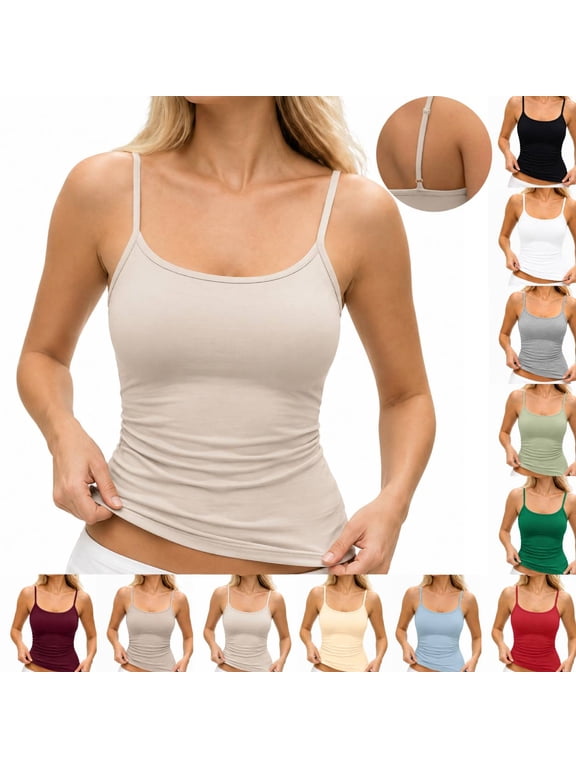 Tank Tops Womens Basic Adjustable Spaghetti Strap Camisole Slim Fit Summer Going Out Cami Tops Beige S