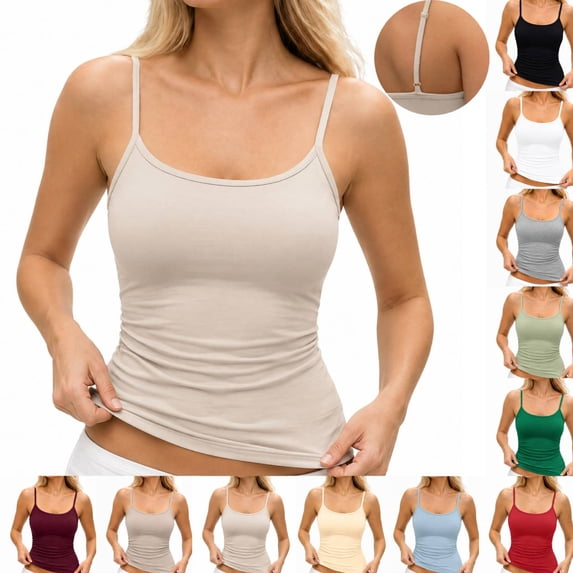 Tank Tops Womens Basic Adjustable Spaghetti Strap Camisole Slim Fit Summer Going Out Cami Tops Beige XS