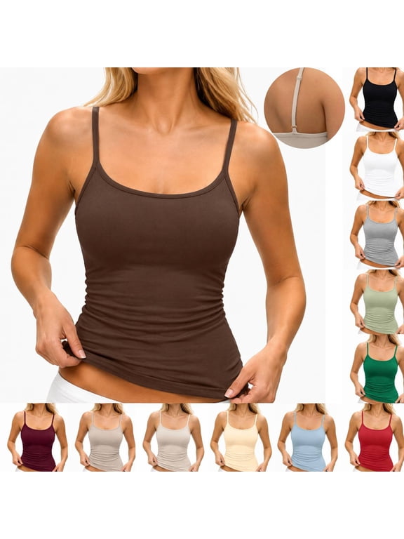 Tank Tops Womens Basic Adjustable Spaghetti Strap Camisole Slim Fit Summer Going Out Cami Tops Brown M