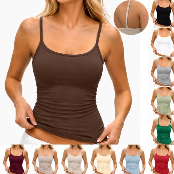 Tank Tops Womens Basic Adjustable Spaghetti Strap Camisole Slim Fit Summer Going Out Cami Tops Brown S