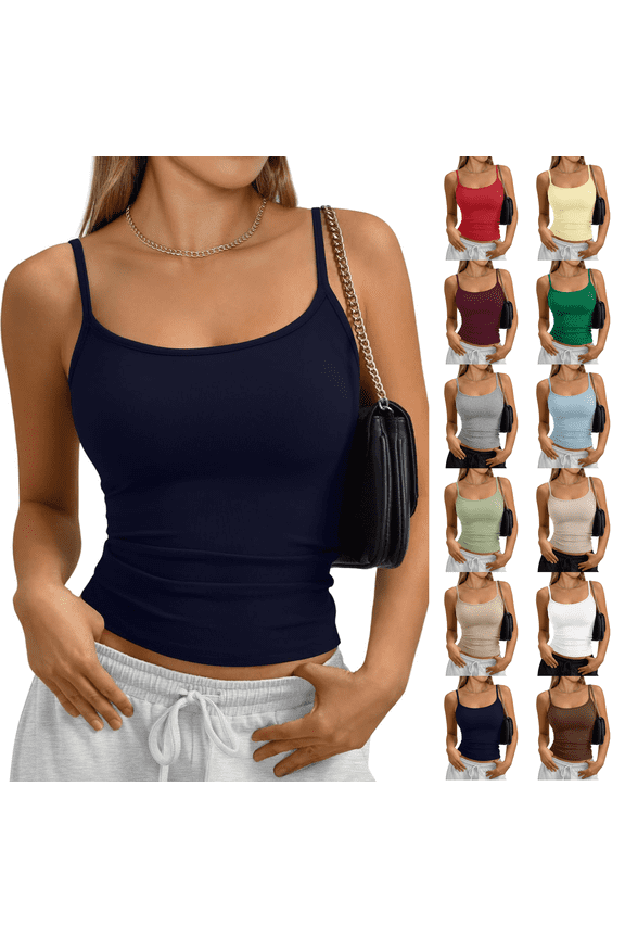 Tank Tops Womens Basic Adjustable Spaghetti Strap Camisole Slim Fit Summer Going Out Cami Tops Dark Blue L