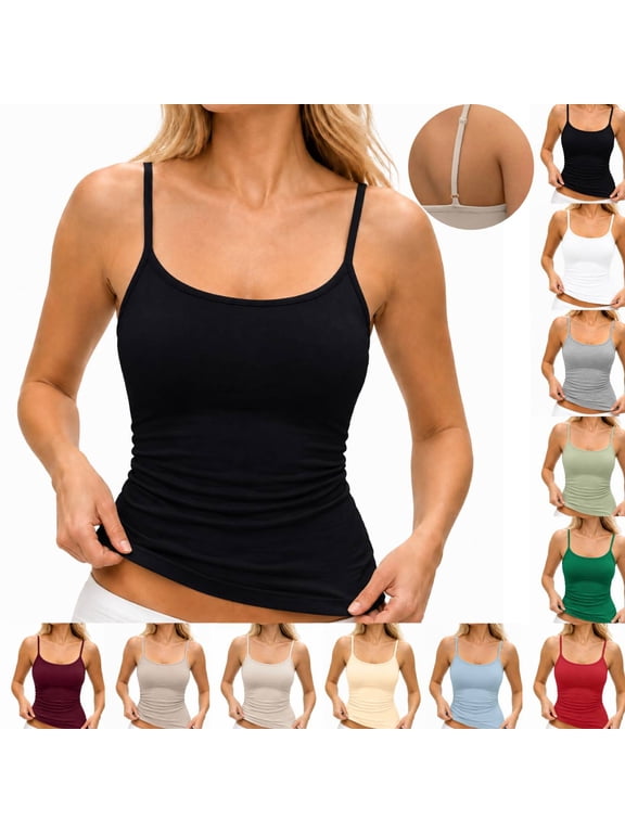 Tank Tops Womens Basic Adjustable Spaghetti Strap Camisole Slim Fit Summer Going Out Cami Tops Dark Blue XS