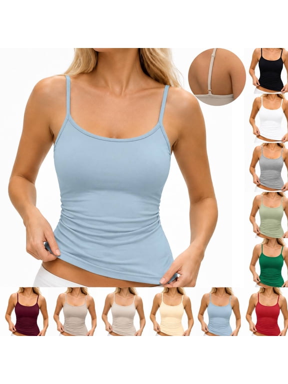 Tank Tops Womens Basic Adjustable Spaghetti Strap Camisole Slim Fit Summer Going Out Cami Tops Light Blue L