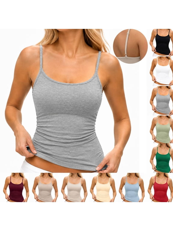 Tank Tops Womens Basic Adjustable Spaghetti Strap Camisole Slim Fit Summer Going Out Cami Tops Light Gray XS