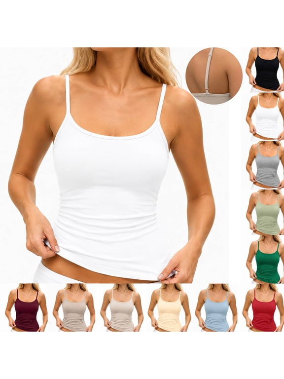 Tank Tops Womens Basic Adjustable Spaghetti Strap Camisole Slim Fit Summer Going Out Cami Tops White L