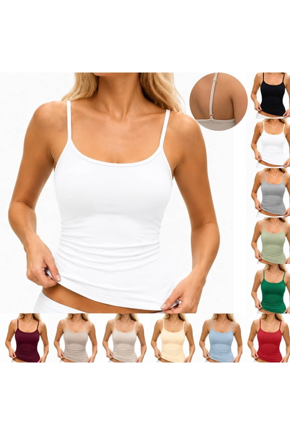 Tank Tops Womens Basic Adjustable Spaghetti Strap Camisole Slim Fit Summer Going Out Cami Tops White L