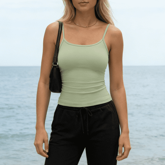 Tank Tops Womens Camisole Sleeveless Square Neck Spaghetti Strap Adjustable Going Out Cami Shirts Light Green L