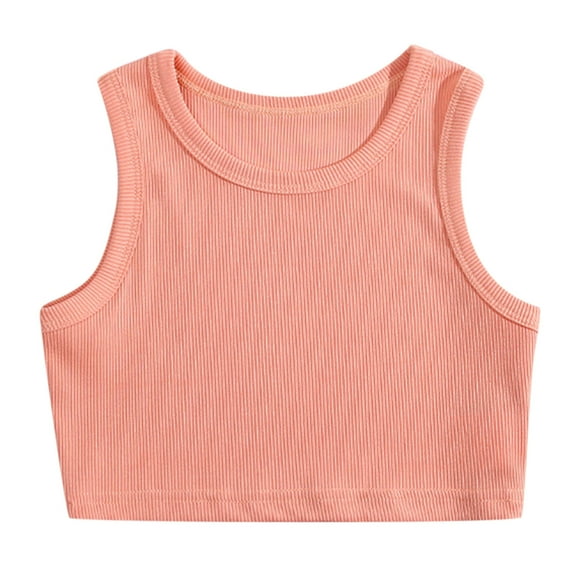 Tank Tops for Girls Sleeveless Crewneck Soild Color Racerback Cotton Toddler Boys Tee Kids Tops 6 Years,Pink