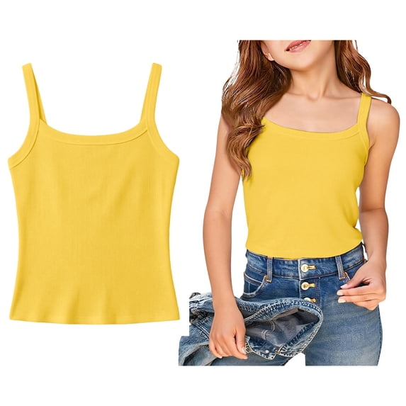 Tank Tops for Kids Girls Sleeveless Yellow Camisole Undershirts Basic Clothes for Kids 7-8 Years