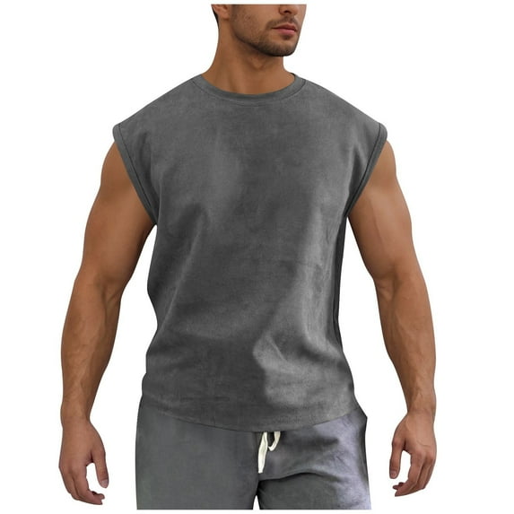Tank Tops for Men Big And Tall 5XL Under $10 Suede Tank Top Sports Pullover Round Neck Fitness Clothing Top