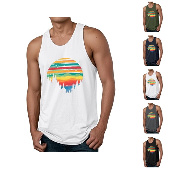 Tank Tops for Men Casual Graphic Scoop Neck Sleeveless Shirt Summer Lightweight Mens Tanks