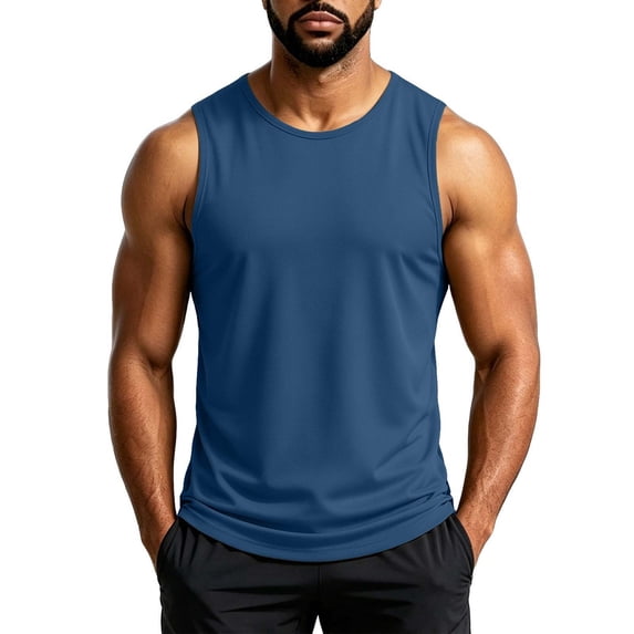 Tank Tops for Men Casual Slim Fit Quick Drying Crew Neck Sleeveless Tees Basic Relaxed Training Gym Shirt Navy Size M
