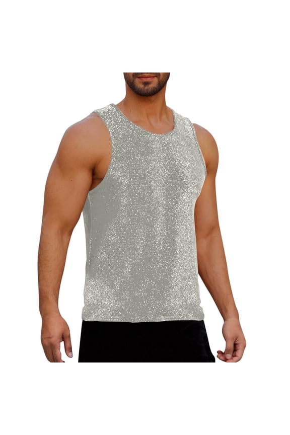 Tank Tops for Men Disco Sparkly Shiny Shirts Summer Sleeveless Lightweight Breathable Shirt Workout Muscle Bodybuilding Vest Streetwear