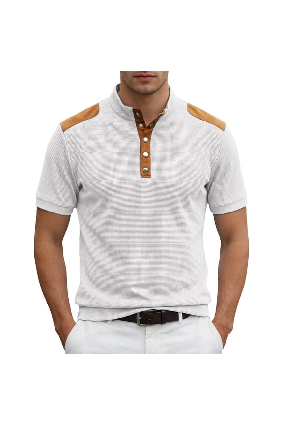 Tank Tops for Men Textured Stand Collar Contrast Panel Comfort Compression Shirt Men,White,M
