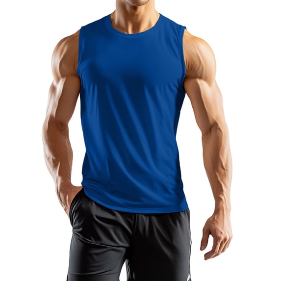 Tank Tops for Men Crew Neck Sleeveless Athletic Breathable Summer Gym Training Daily Wear Blue L