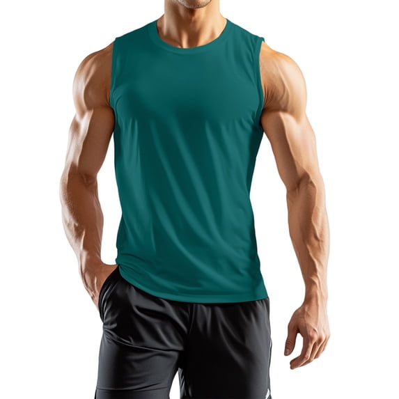 Tank Tops for Men Crew Neck Sleeveless Athletic Breathable Summer Gym Training Daily Wear Turquoise M