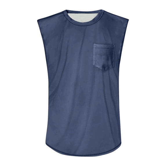 Tank Tops for Men Sleeveless Crew Neck with Chest Pocket Dropped Armhole Summer Casual Loose Fit Shirts Navy M