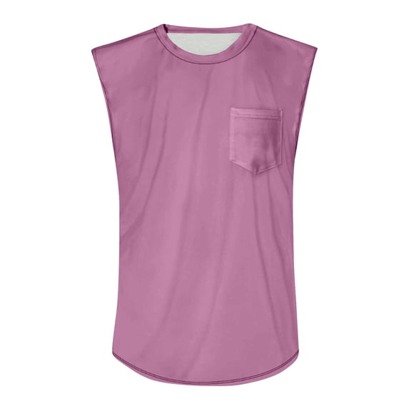 Tank Tops for Men Sleeveless Crew Neck with Chest Pocket Dropped Armhole Summer Casual Loose Fit Shirts Pink XL