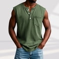 thumbnail image 1 of Tank Tops for Men with Pocket and Button Crewneck Sleeveless Shirts Mens Casual Solid Color Pullover Breathable Loungewear Streetwear Vests, 1 of 6